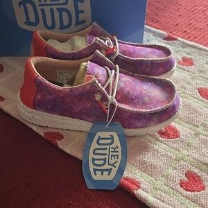 Hey Dude Kids Vibrant Pink, Purple and Orange Shoes.  New. Size YT2